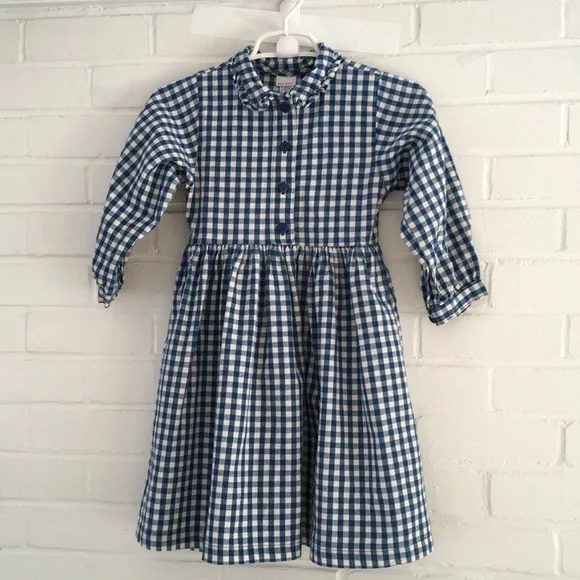 Girls Classic Hannah Anderson Blue And White Checkered Dress Size 6-7 - Picture 1 of 7